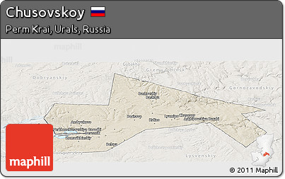 Shaded Relief Panoramic Map of Chusovskoy, lighten
