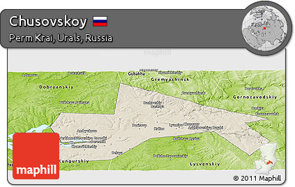 Shaded Relief Panoramic Map of Chusovskoy, physical outside