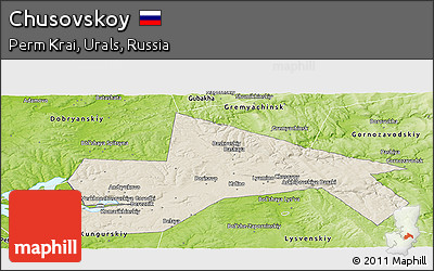 Shaded Relief Panoramic Map of Chusovskoy, physical outside