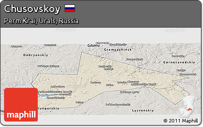 Shaded Relief Panoramic Map of Chusovskoy, semi-desaturated