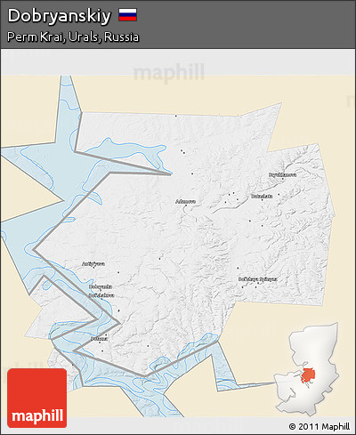 Classic Style 3D Map of Dobryanskiy, single color outside