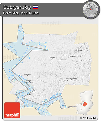 Classic Style 3D Map of Dobryanskiy, single color outside