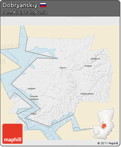 Classic Style 3D Map of Dobryanskiy, single color outside