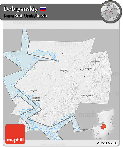 Gray 3D Map of Dobryanskiy, single color outside