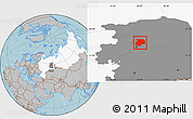 Gray Location Map of Dobryanskiy, highlighted country, highlighted grandparent region, hill shading