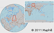 Gray Location Map of Dobryanskiy, highlighted parent region, within the entire country, hill shading
