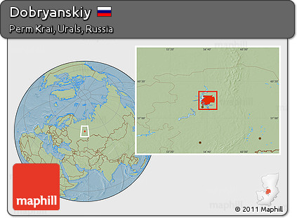 Savanna Style Location Map of Dobryanskiy, hill shading