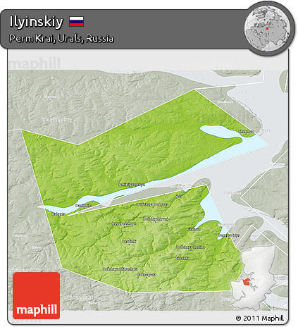 Physical 3D Map of Ilyinskiy, lighten, semi-desaturated