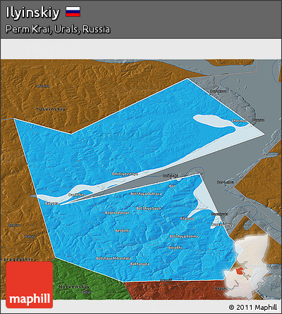 Political 3D Map of Ilyinskiy, darken