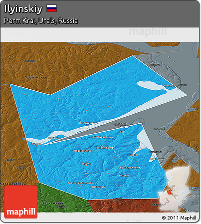 Political 3D Map of Ilyinskiy, darken