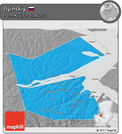 Political 3D Map of Ilyinskiy, desaturated