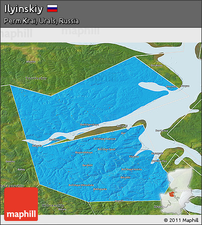 Political 3D Map of Ilyinskiy, satellite outside