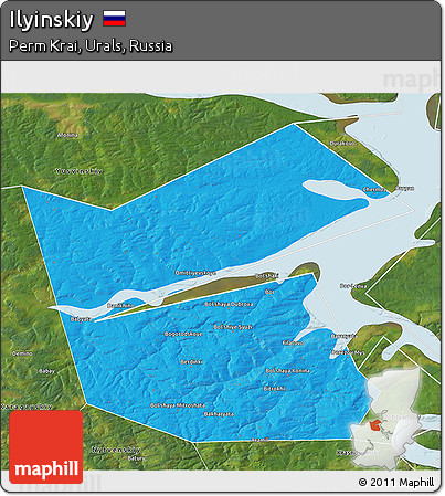 Political 3D Map of Ilyinskiy, satellite outside