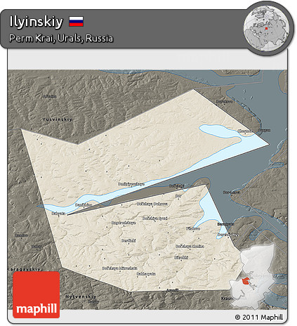 Shaded Relief 3D Map of Ilyinskiy, darken