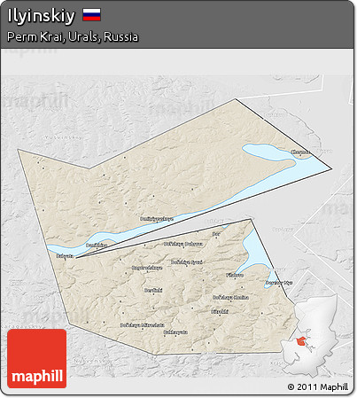 Shaded Relief 3D Map of Ilyinskiy, lighten, desaturated