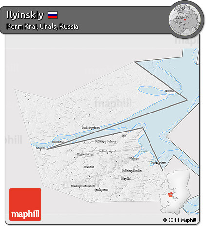 Silver Style 3D Map of Ilyinskiy, single color outside