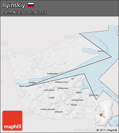 Silver Style 3D Map of Ilyinskiy, single color outside