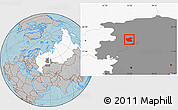Gray Location Map of Ilyinskiy, highlighted country, highlighted grandparent region, hill shading