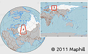Gray Location Map of Ilyinskiy, highlighted country, highlighted parent region, within the entire country, hill shading