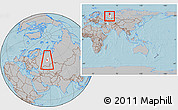 Gray Location Map of Ilyinskiy, highlighted parent region, within the entire country, hill shading