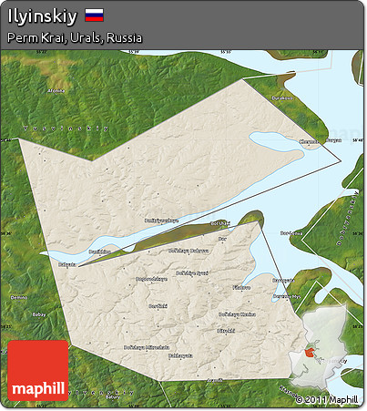 Shaded Relief Map of Ilyinskiy, satellite outside