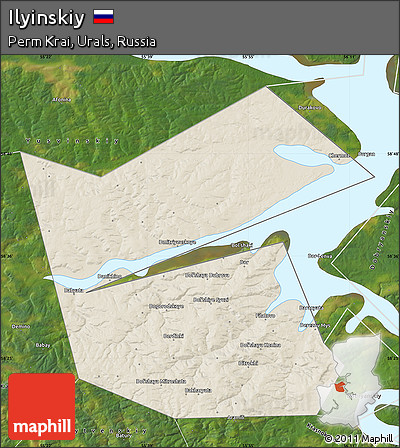 Shaded Relief Map of Ilyinskiy, satellite outside