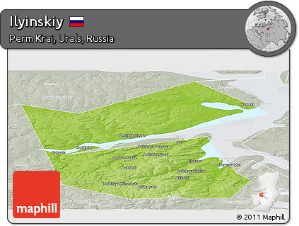 Physical Panoramic Map of Ilyinskiy, lighten, semi-desaturated