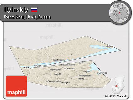 Shaded Relief Panoramic Map of Ilyinskiy, cropped outside