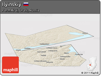 Shaded Relief Panoramic Map of Ilyinskiy, cropped outside