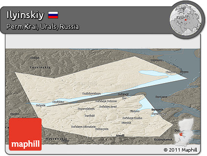 Shaded Relief Panoramic Map of Ilyinskiy, darken