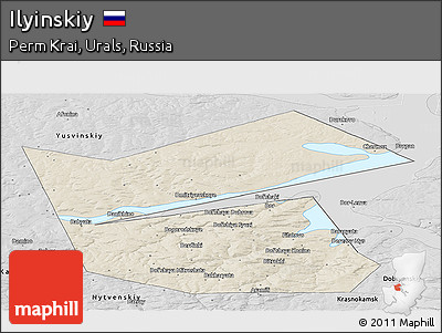 Shaded Relief Panoramic Map of Ilyinskiy, desaturated