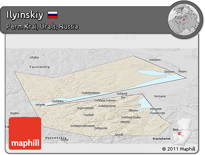 Shaded Relief Panoramic Map of Ilyinskiy, desaturated
