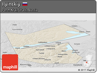Shaded Relief Panoramic Map of Ilyinskiy, desaturated