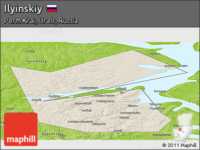Shaded Relief Panoramic Map of Ilyinskiy, physical outside