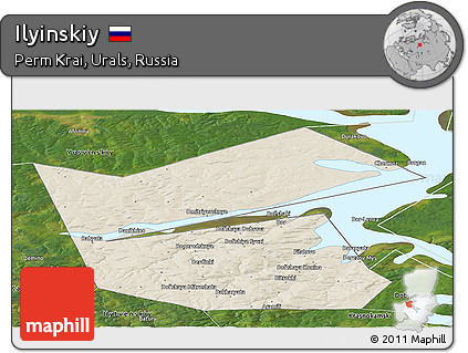 Shaded Relief Panoramic Map of Ilyinskiy, satellite outside