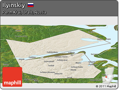 Shaded Relief Panoramic Map of Ilyinskiy, satellite outside