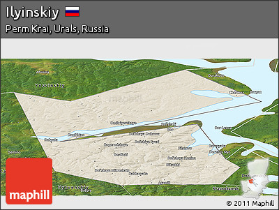 Shaded Relief Panoramic Map of Ilyinskiy, satellite outside