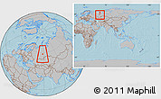Gray Location Map of Lysvenskiy, within the entire country, hill shading