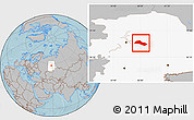 Gray Location Map of Lysvenskiy, highlighted grandparent region, hill shading