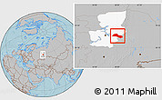 Gray Location Map of Lysvenskiy, highlighted parent region, hill shading