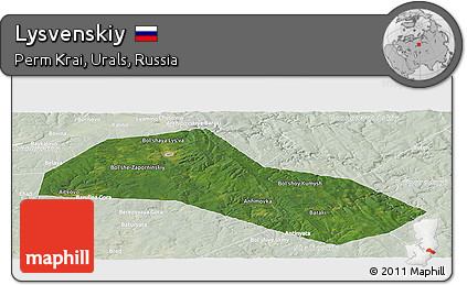 Satellite Panoramic Map of Lysvenskiy, lighten
