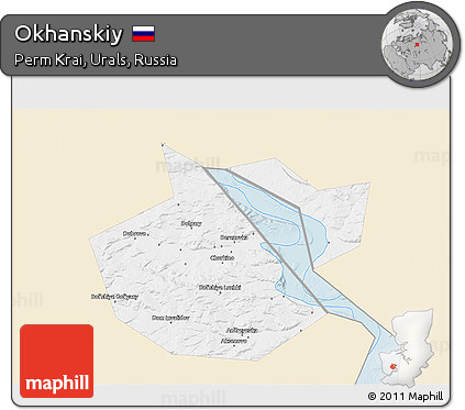 Classic Style 3D Map of Okhanskiy, single color outside