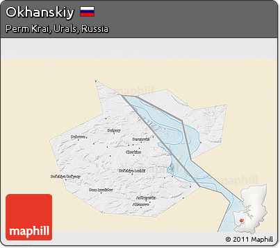 Classic Style 3D Map of Okhanskiy, single color outside