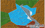 Political 3D Map of Okhanskiy, darken