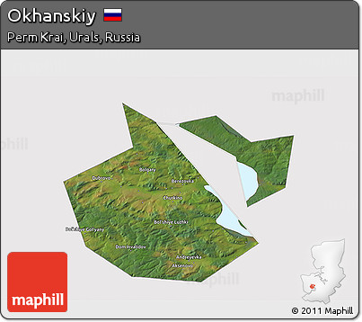 Satellite 3D Map of Okhanskiy, cropped outside