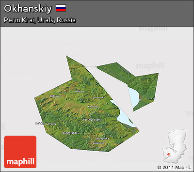 Satellite 3D Map of Okhanskiy, cropped outside