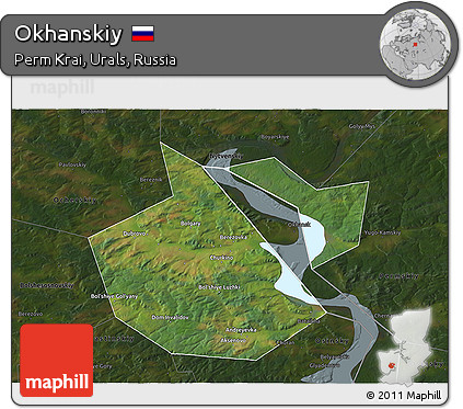 Satellite 3D Map of Okhanskiy, darken