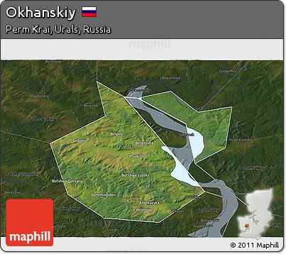 Satellite 3D Map of Okhanskiy, darken