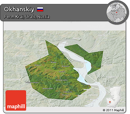 Satellite 3D Map of Okhanskiy, lighten