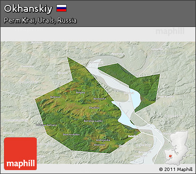 Satellite 3D Map of Okhanskiy, lighten